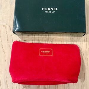 CHANEL Vibrant Red Towel Fabric Cosmetic Travel Bag Pouch